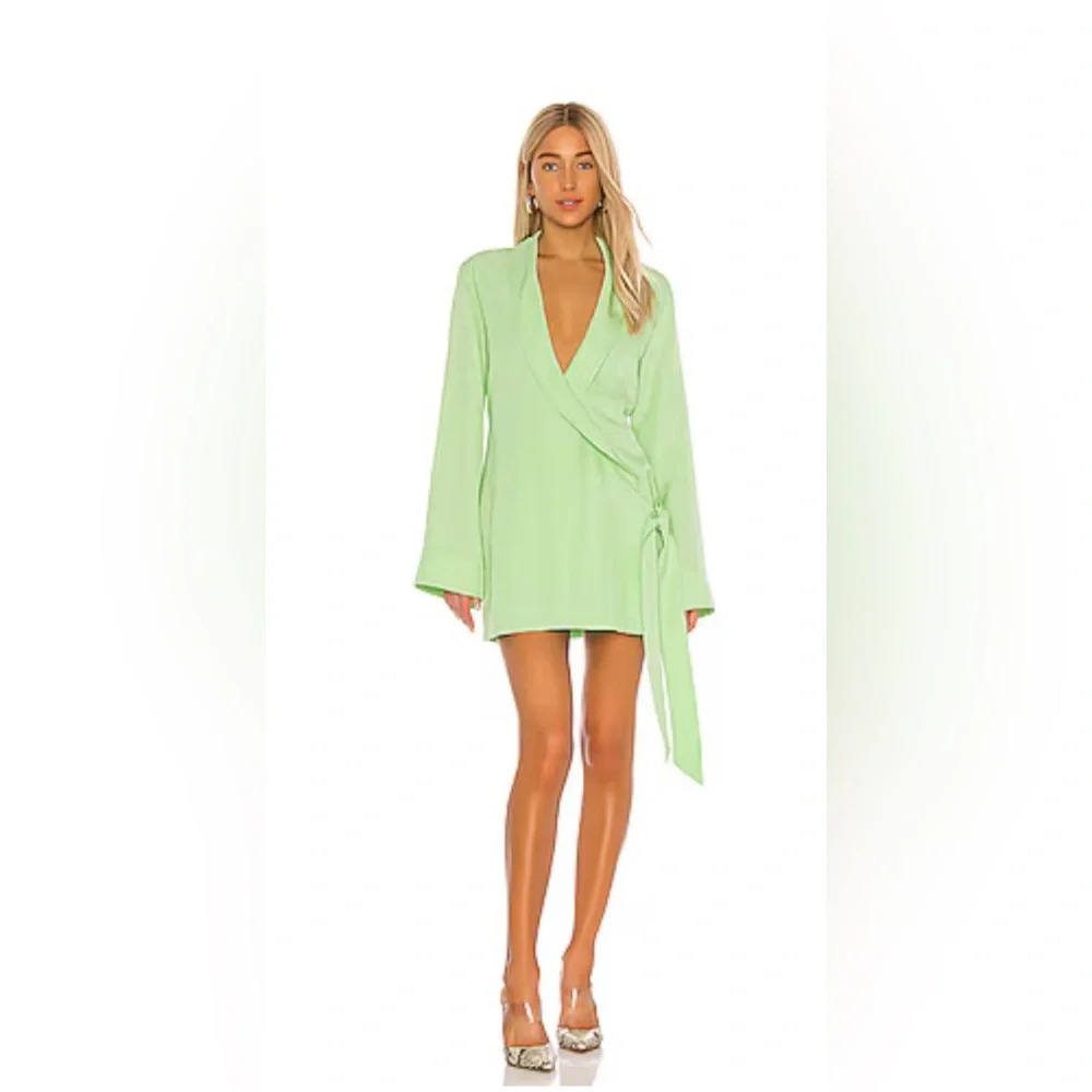 L'Academie Light Green Wrap Mini Dress